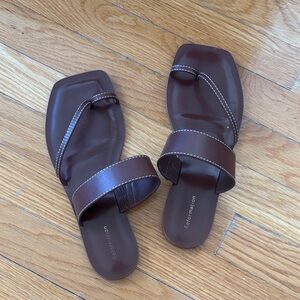 Reformation Sawyer Toe Loop Slide Sandal Brown